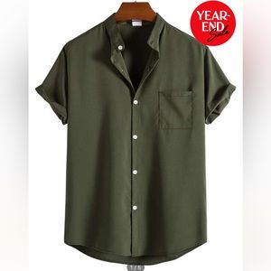 Army green button up no collar